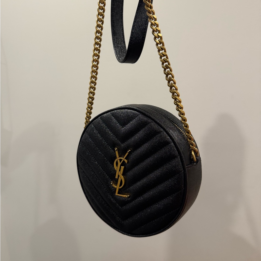 Yves Saint Laurent Black Chevron Quilted Leather
